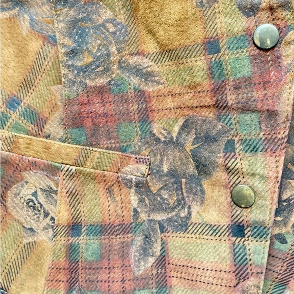 Global Identity G-III‎ Leather Vest Womens Large Plaid Rose Floral Suede Brown L - Picture 4 of 7
